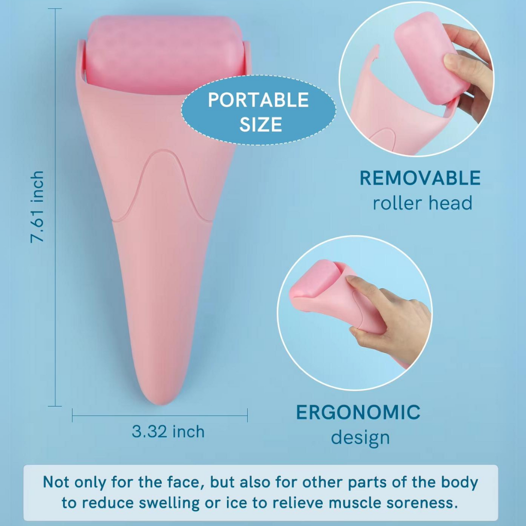 Facial ice roller chilling in a freezer, ready for use to provide maximum cooling and soothing effects on skin