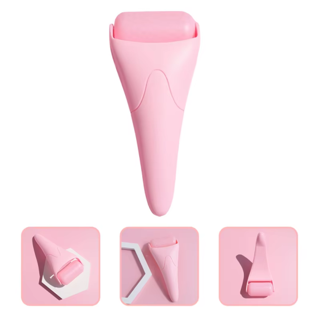 Unisex facial ice roller in its packaging, showcasing brand and key benefits like wrinkle reduction and skin soothing