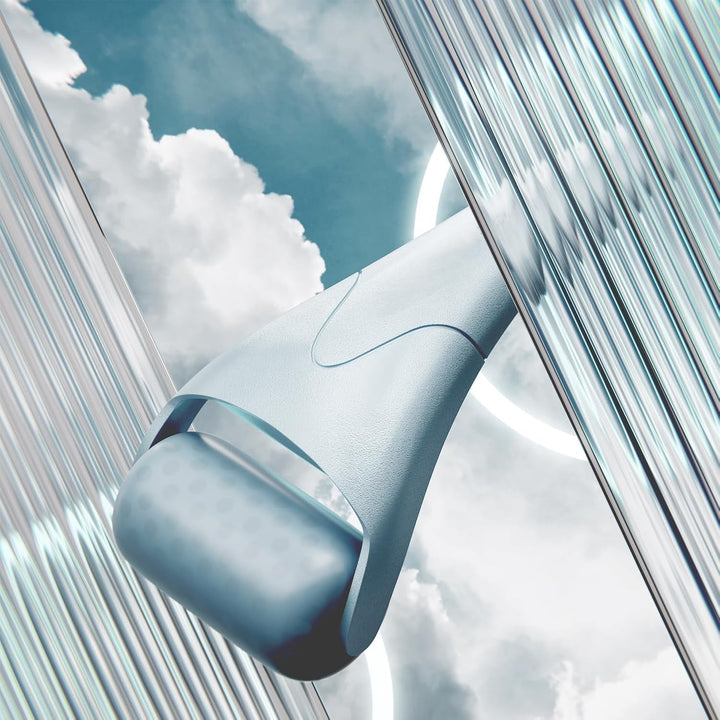 Close-up of the stainless steel head of a facial ice roller, showing its smooth, anti-aging surface for skin cooling
