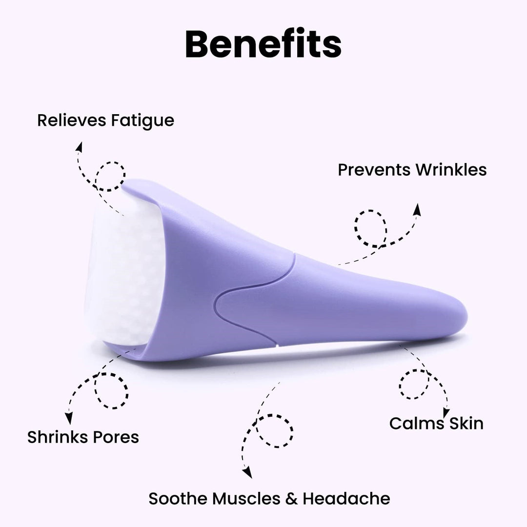 Close-up of a facial ice roller targeting the jawline area, designed to improve skin elasticity and contour definition