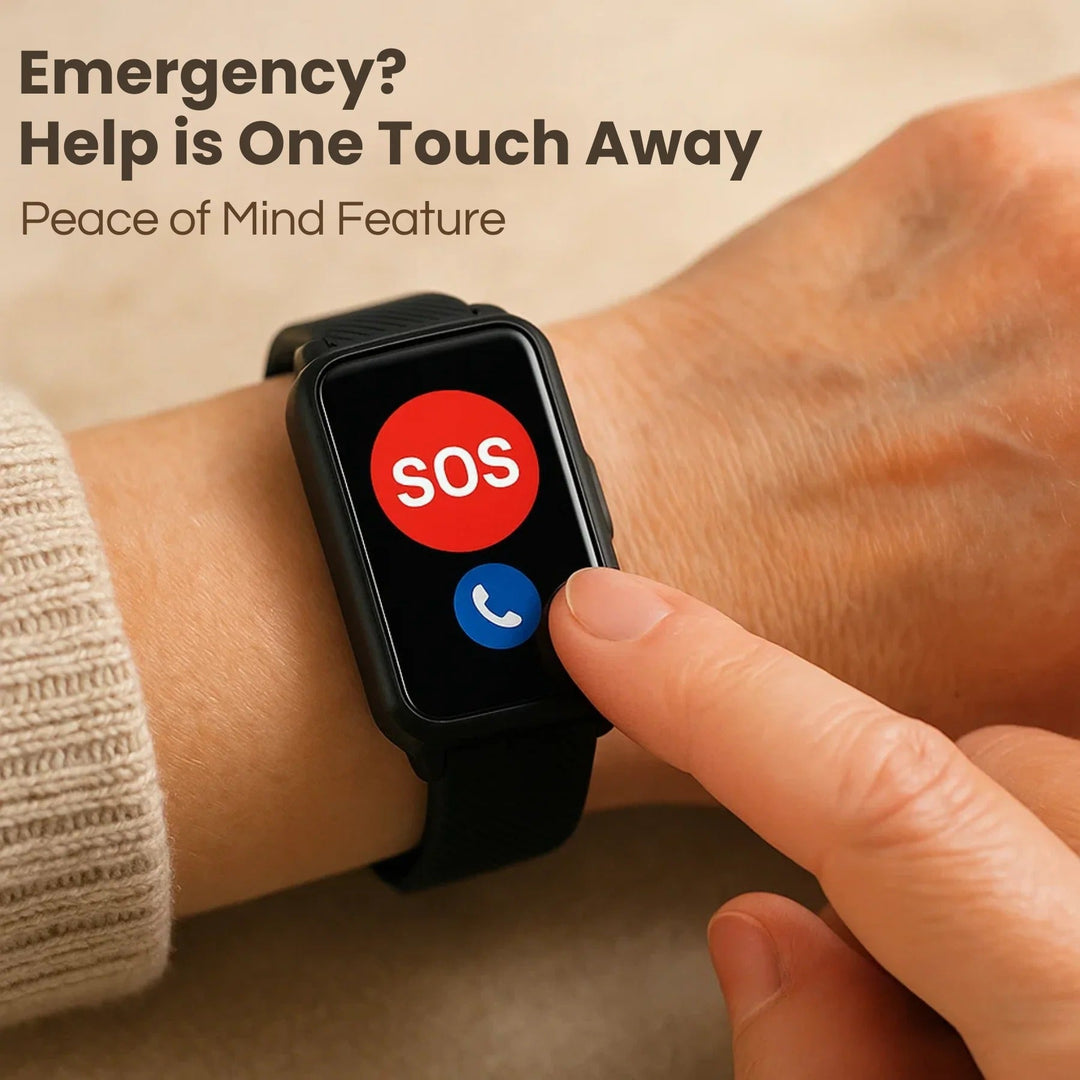 GPS tracker smartwatch for seniors, with accurate fall detection, emergency calls, and location sharing.
