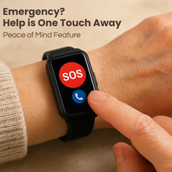 GPS tracker smartwatch for seniors, with accurate fall detection, emergency calls, and location sharing.