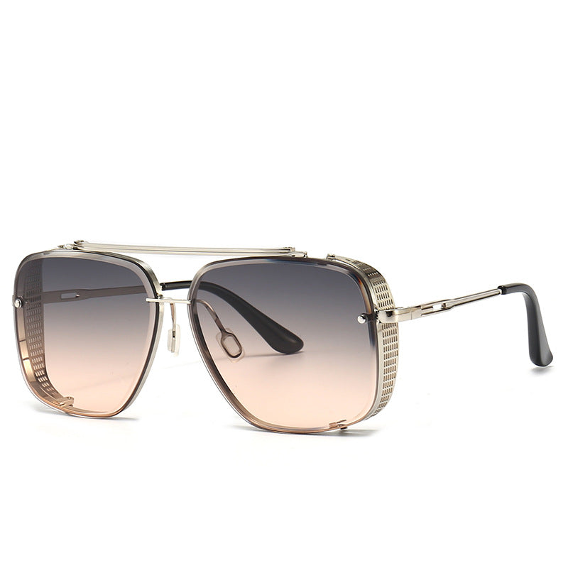 Modern unisex fashion sunglasses, metal frame. Essential UV400 eye protection and stylish accessory for any look.