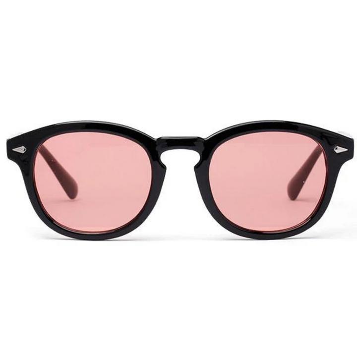 Close-up of trendy unisex sunglasses, dark tinted lenses offer UV protection. Fashionable eyewear.