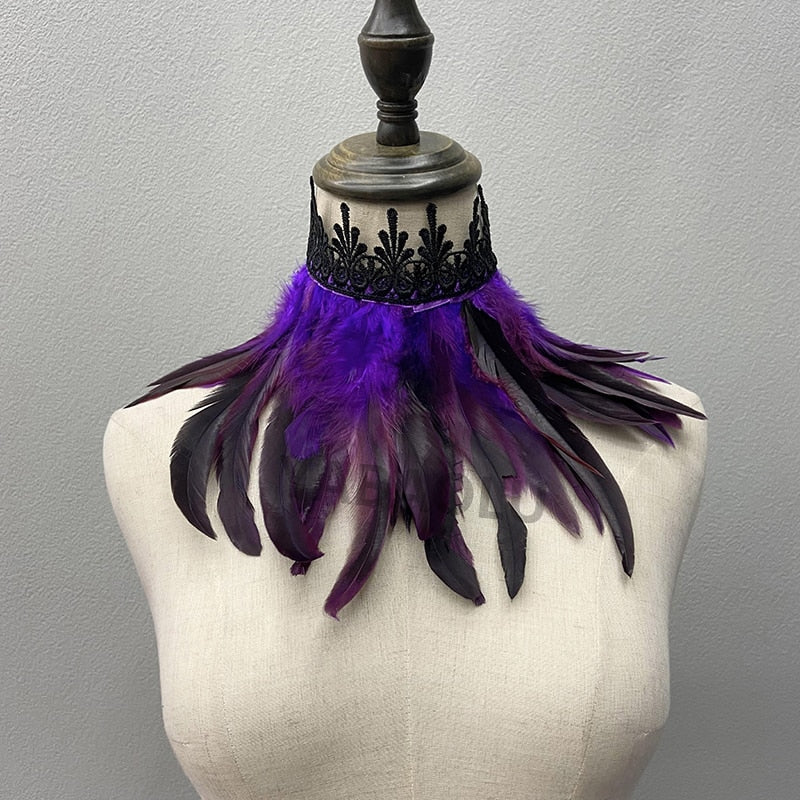 Statement faux feather choker, ideal for Gothic parties, raves, or unique cosplay outfits.