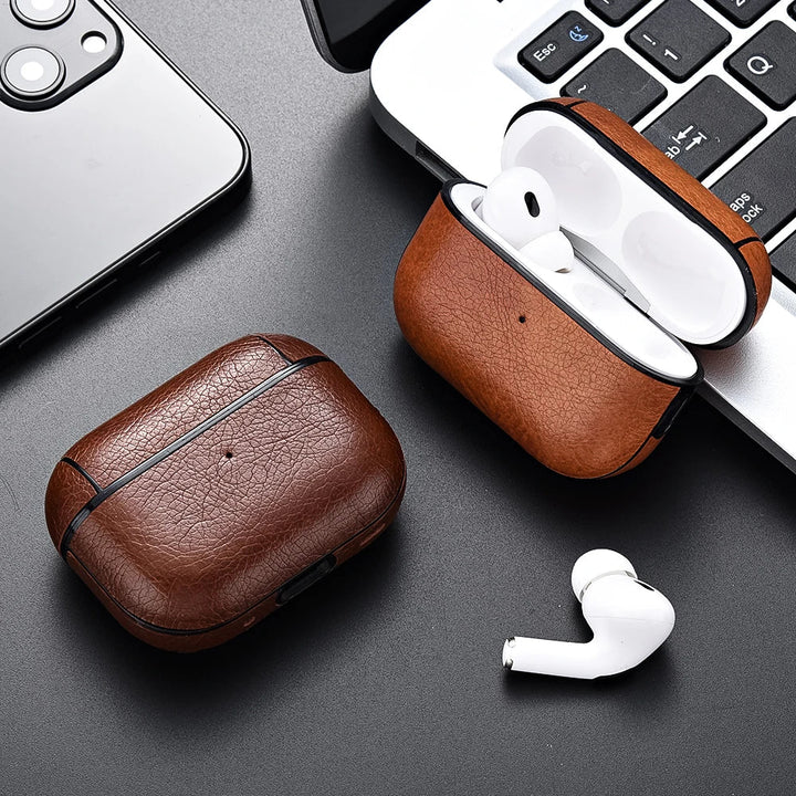 Unisex faux leather protective case for AirPods, durable and stylish earbuds accessory.