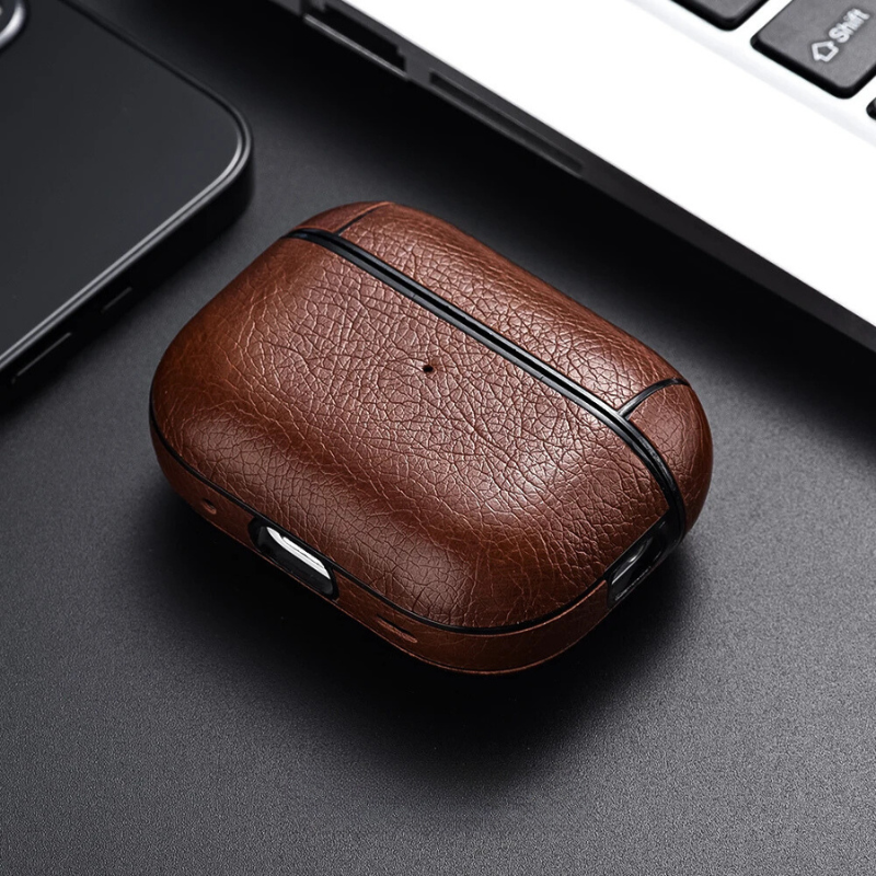 Protective faux leather AirPods case, a non-slip cover compatible with AirPods Pro and 3.