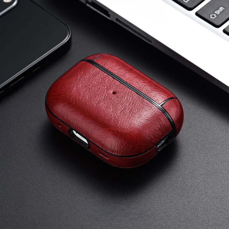 Unisex tech accessory: durable faux leather case offering stylish protection for AirPods.