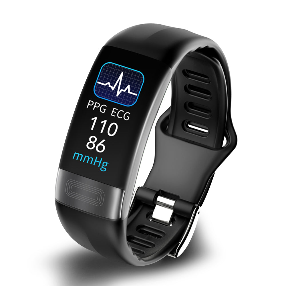 Unisex FDA Approved wrist blood pressure monitor, EKG, heart rate, & SpO2 sensor for health tracking.