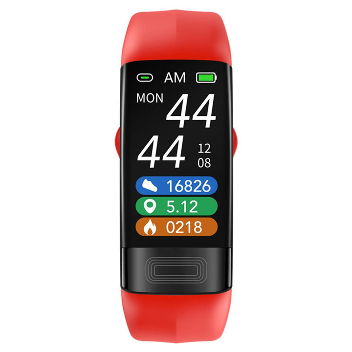 Person wearing FDA approved wrist blood pressure monitor and fitness watch for active health tracking.