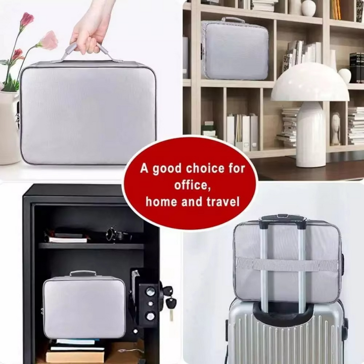 Unisex fireproof waterproof document file holder & cash organizer for home and travel security.