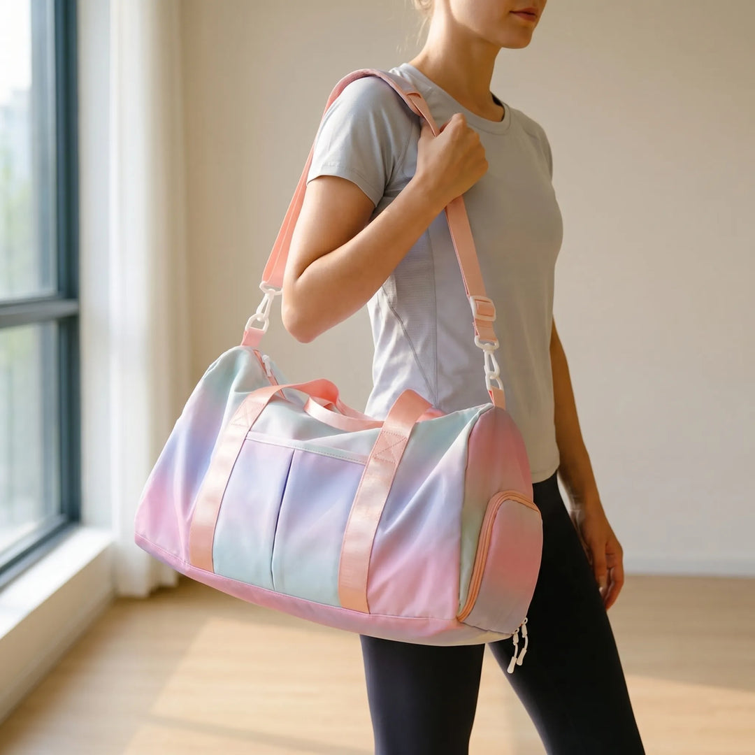 Unisex fitness duffel bag with shoe & wet pocket, perfect for gym, travel, or sports activities.