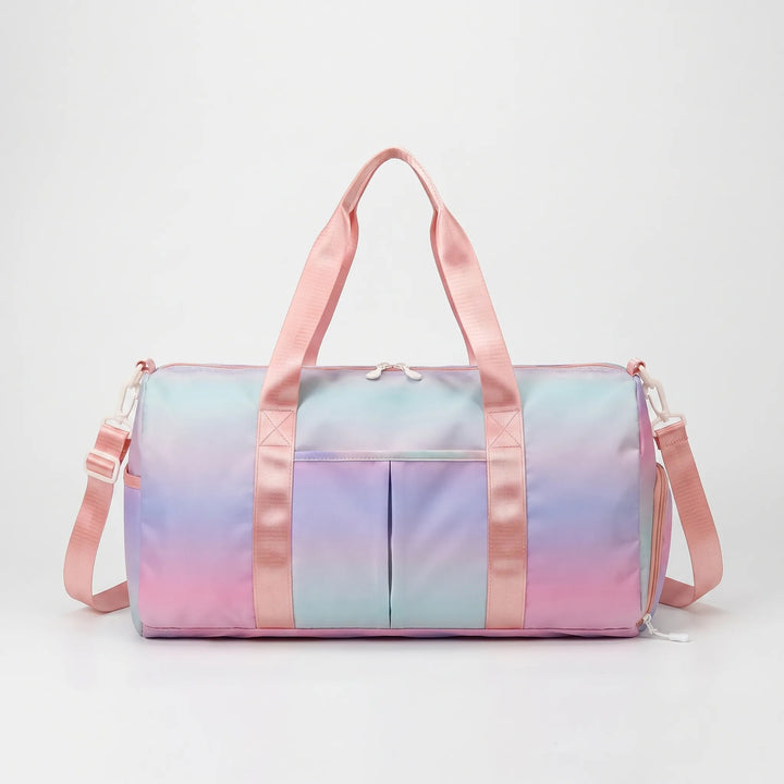 Spacious unisex gym duffel bag featuring a dedicated shoe compartment & waterproof wet pocket.