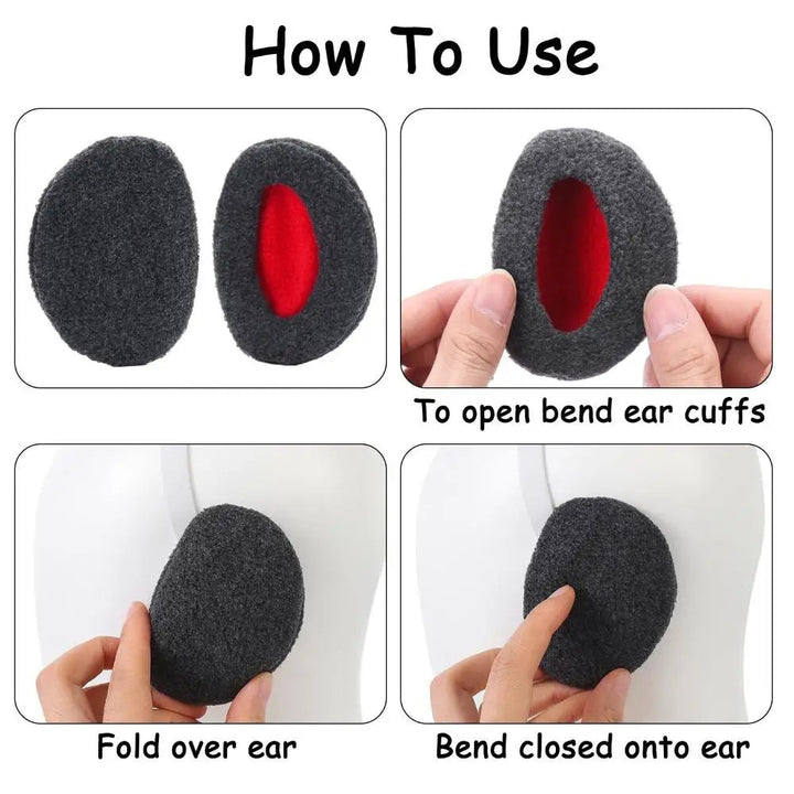 Discreet bandless fleece ear muffs, offering cozy winter warmth without bulk. Perfect for skiing, hiking, or daily use.