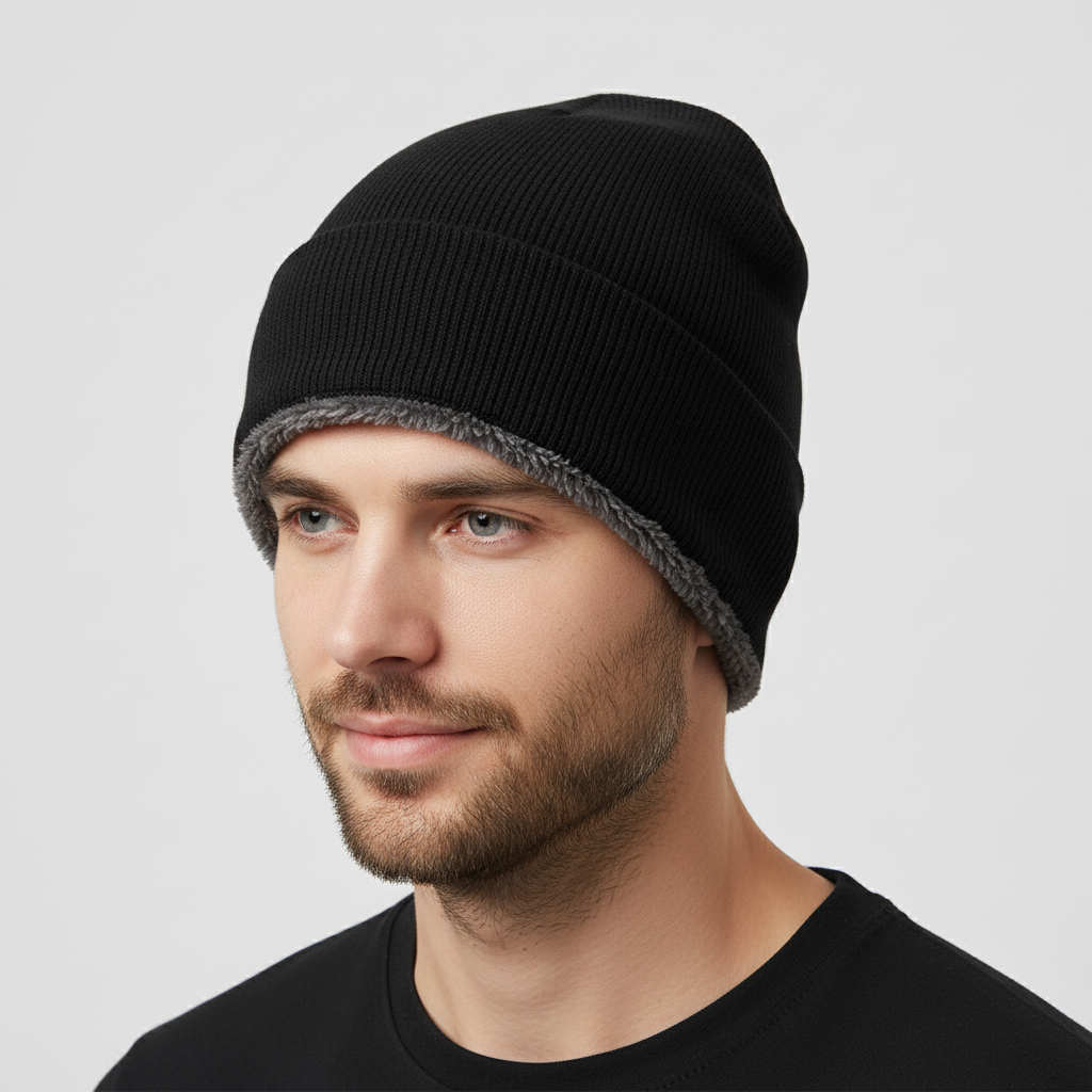 Unisex Fleece Lined Knit Beanie Hat