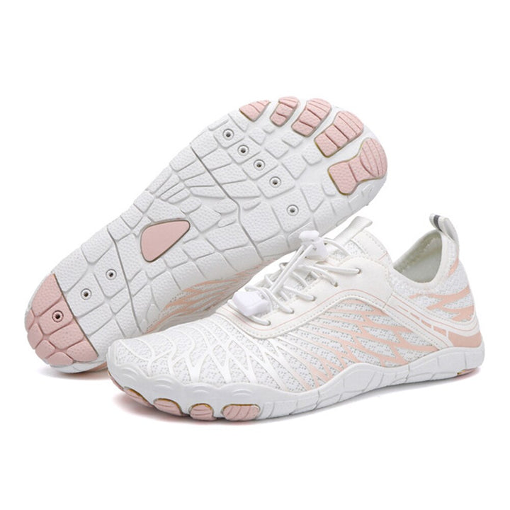 Person wearing FlexBare 3.0 barefoot shoes for natural movement & comfort. Ideal minimalist footwear for daily wear.