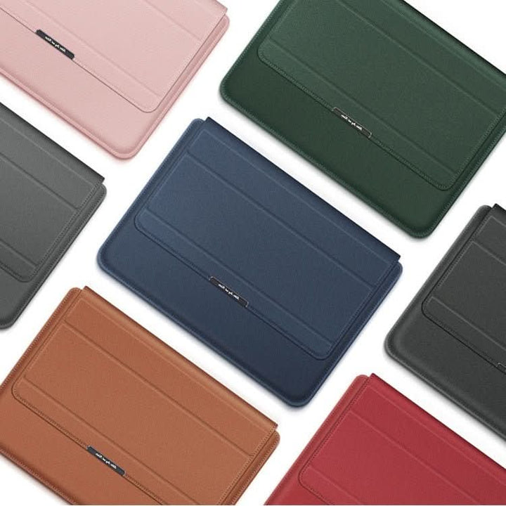 Slim, shockproof laptop sleeve & portable stand, ideal tech accessory for travel gear.
