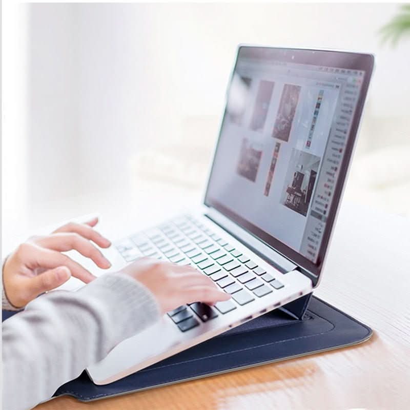 Durable FlexiGuard laptop sleeve, shockproof, waterproof, and converts to a stand.