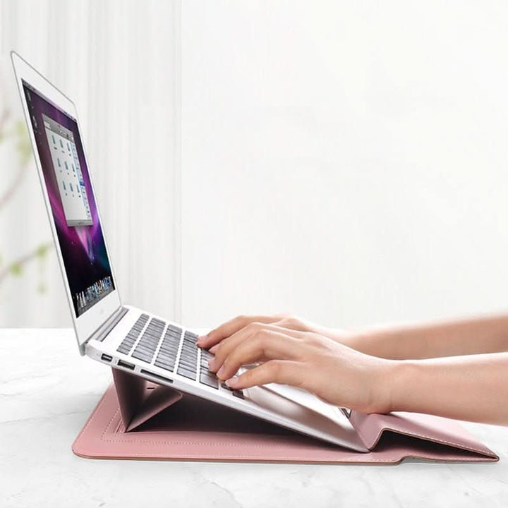 Ergonomic laptop stand and protective sleeve, a versatile tech accessory with slim design.