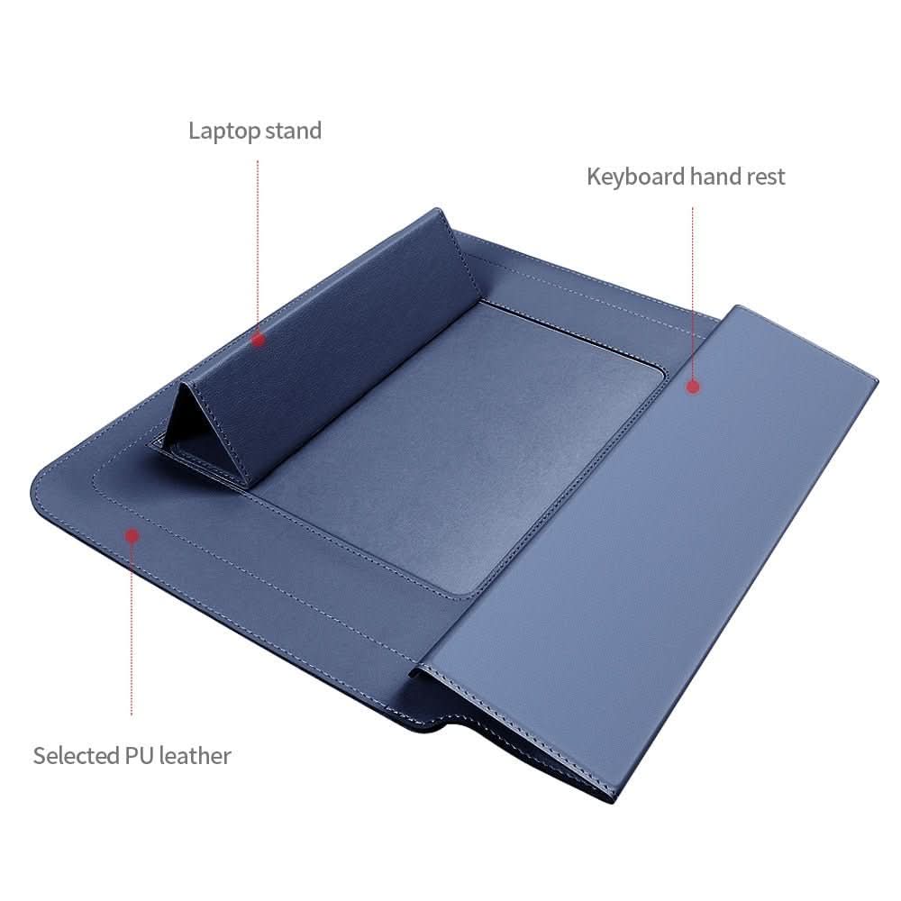 Unisex tech accessory: Slim laptop sleeve, shockproof, and a useful portable stand.