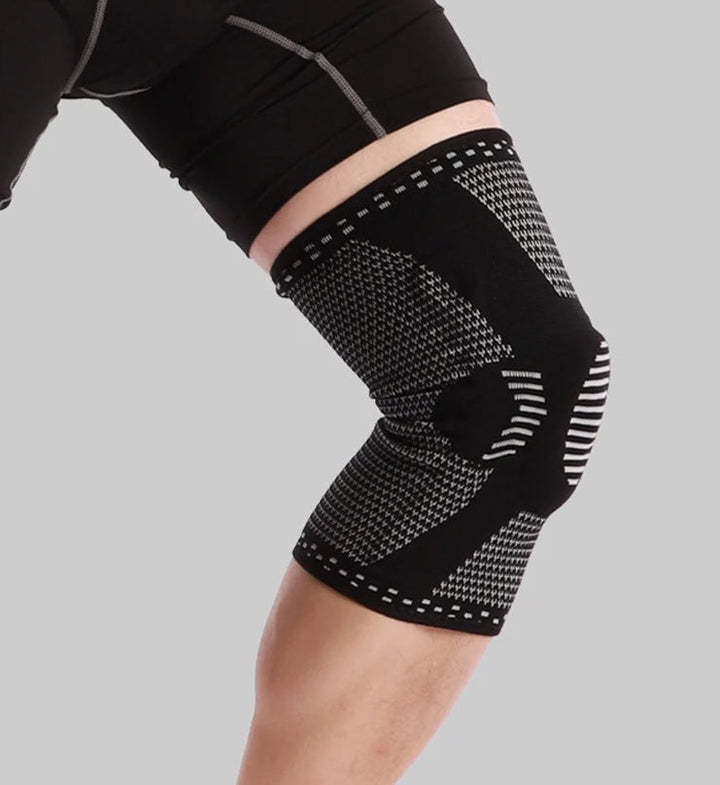 Close-up of FlexiSupport knee brace. Adjustable straps ensure custom fit, compression & comfort for pain relief.