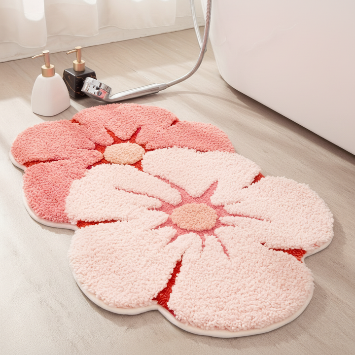Unisex Floral Absorbent Bath Mat, soft microfiber & non-slip for bathroom comfort.