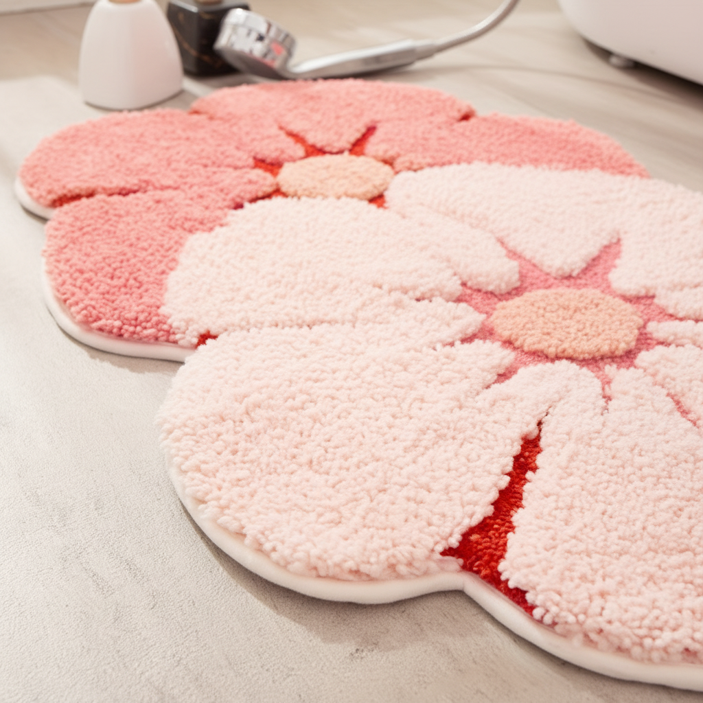 Soft floral bath mat, absorbent microfiber with non-slip backing, perfect home comfort.