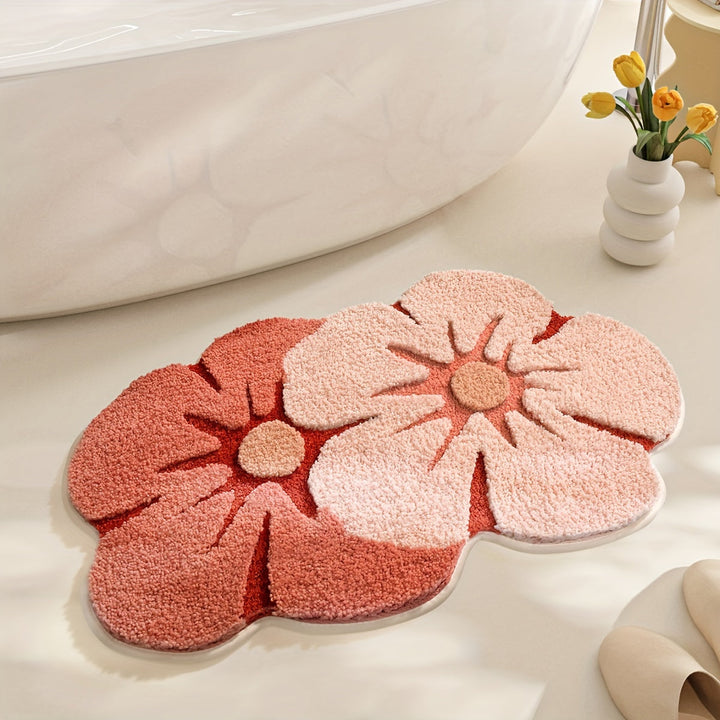 Washable unisex floral bath mat, luxurious microfiber for bathroom decor & safety.