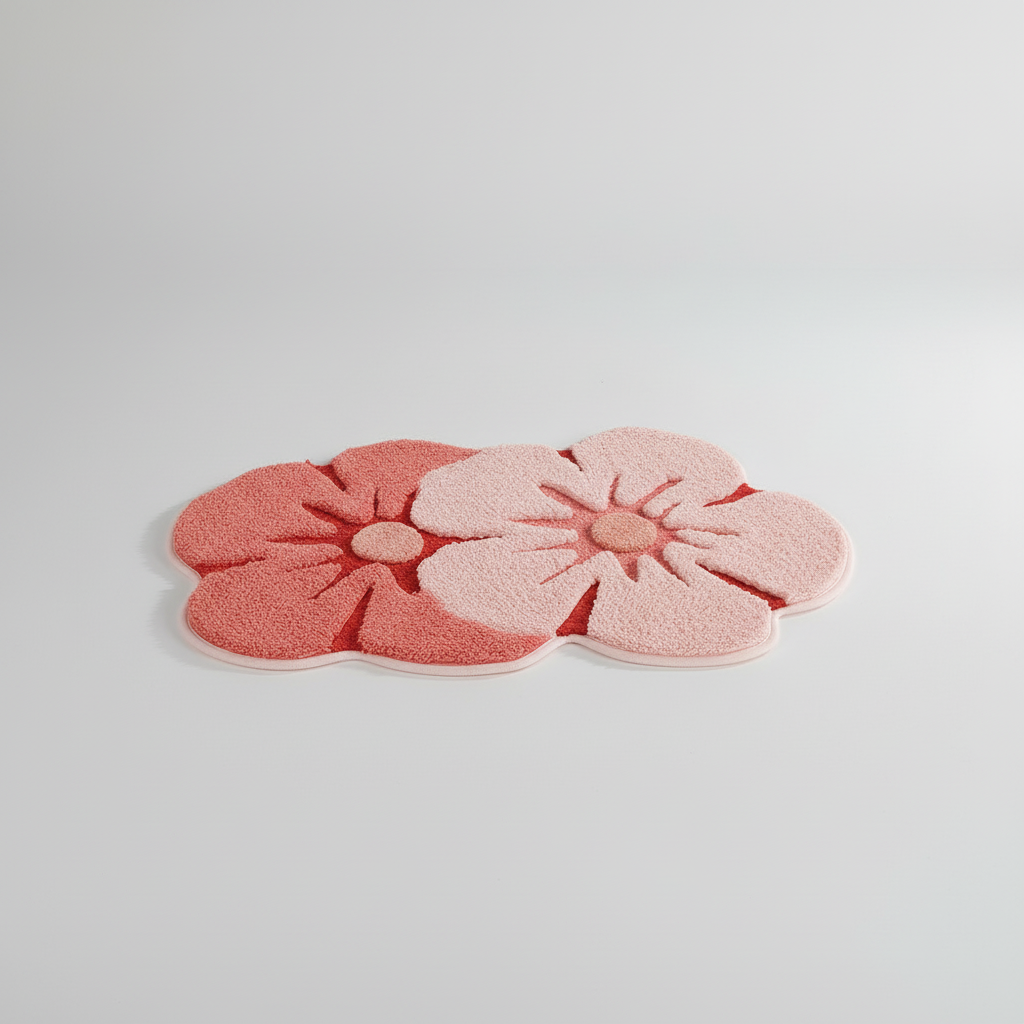 Elegant floral bath mat, highly absorbent and non-slip, essential bathroom decor.