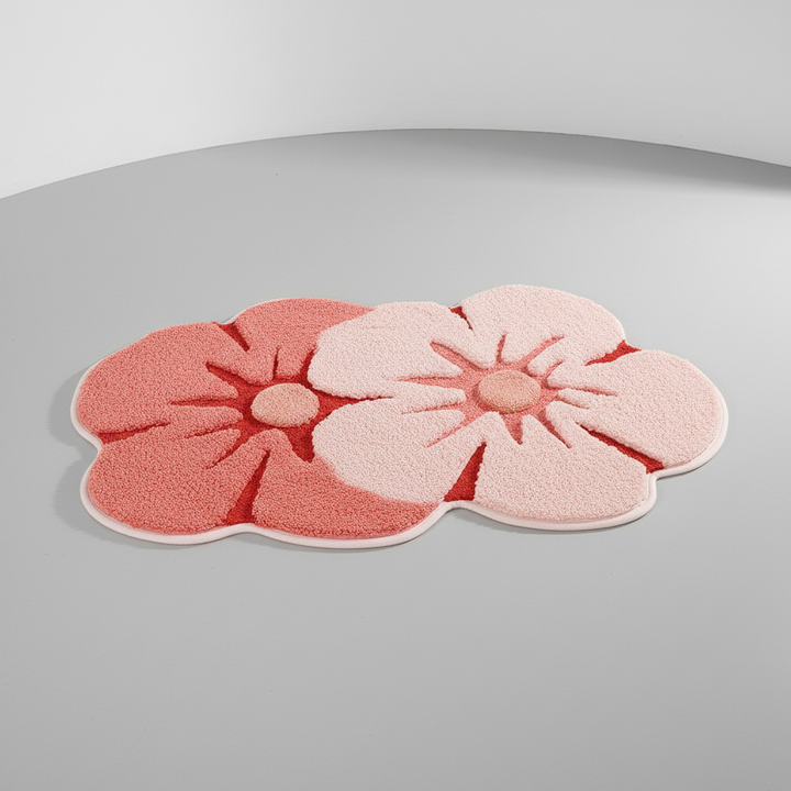 Comfortable FloraPlush floral bath mat, soft microfiber, non-slip for bathroom safety.