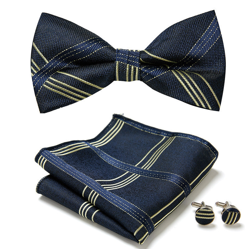 Unisex floral bow tie set with all accessories: bow tie, pocket square, and cufflinks. Ideal for special occasions.