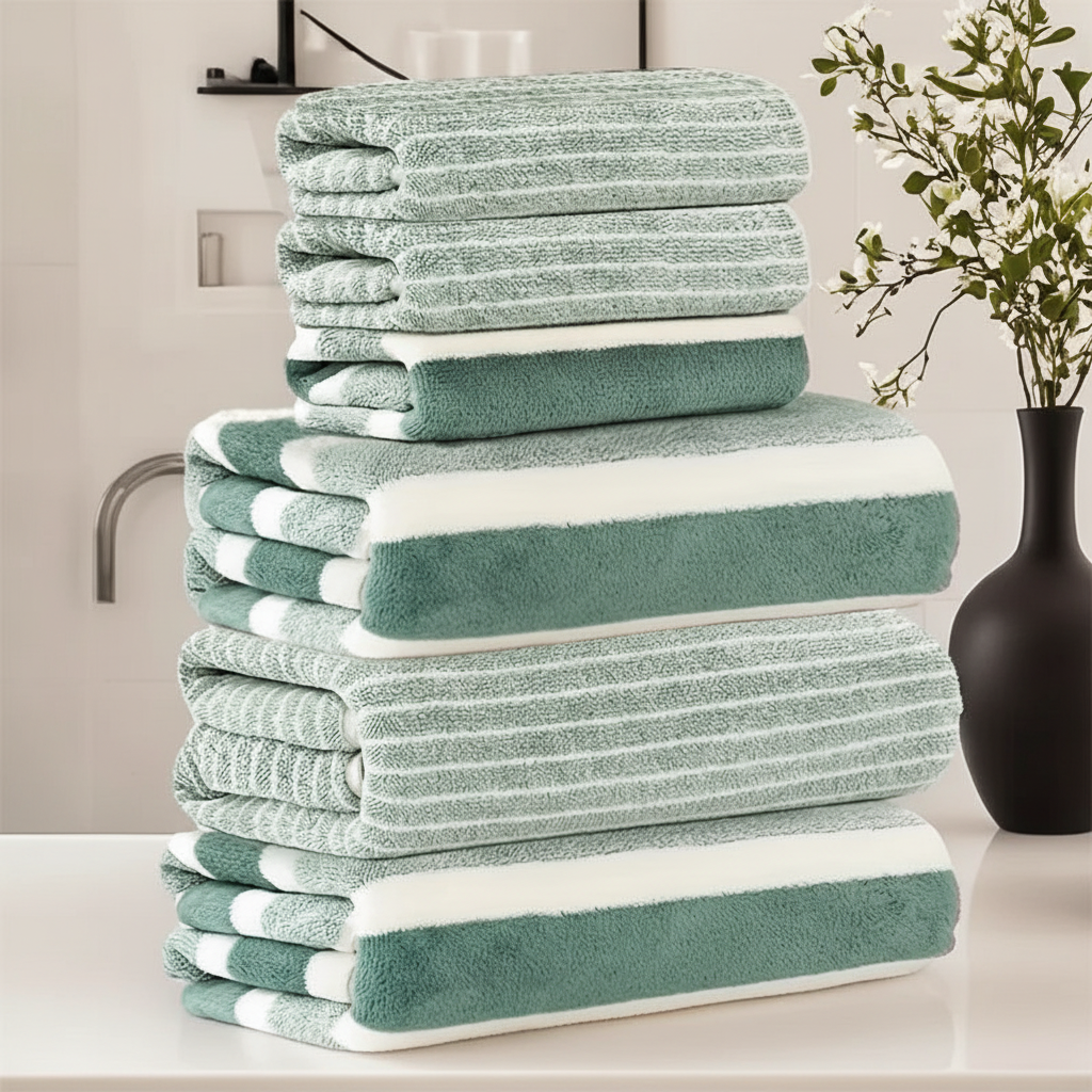 Unisex fluffy coral fleece towel set in white, soft and absorbent for bathroom comfort