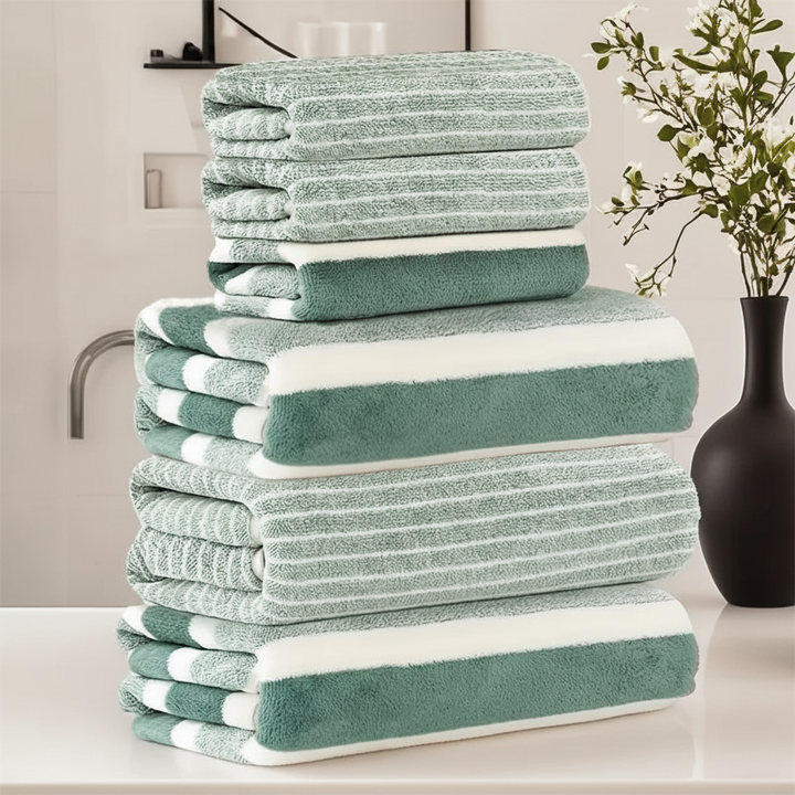 Unisex fluffy coral fleece towel set in white, soft and absorbent for bathroom comfort