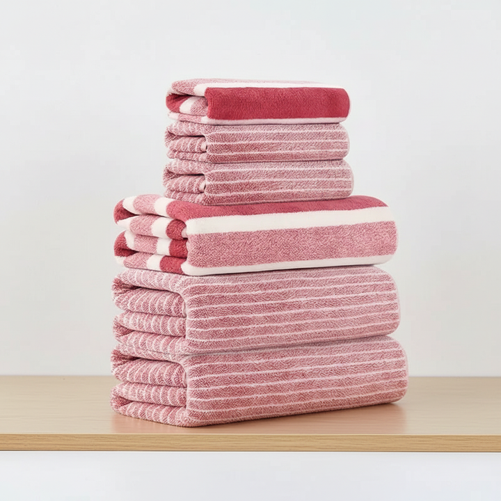 Soft white coral fleece hand towels and bath towels set, essential for any luxury bathroom