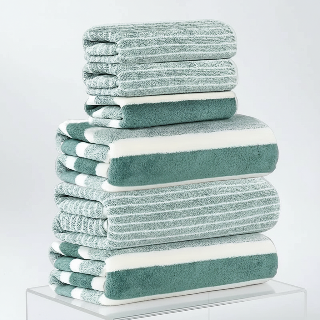 Plush coral fleece towel set in a neutral tone, offering spa-like softness and absorbency