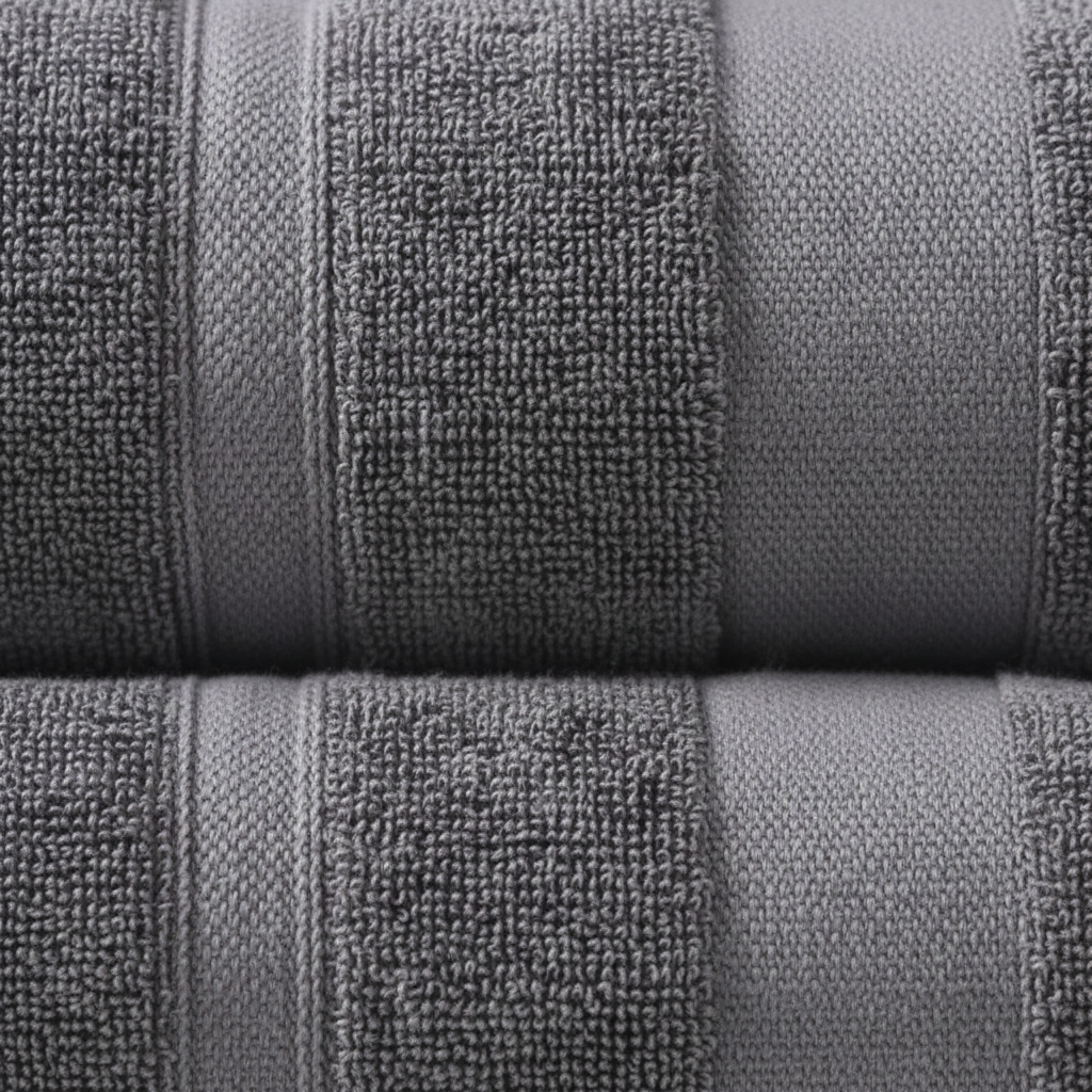 Close-up of a soft and fluffy cotton terry bath towel from the unisex towel set, high-quality home decor