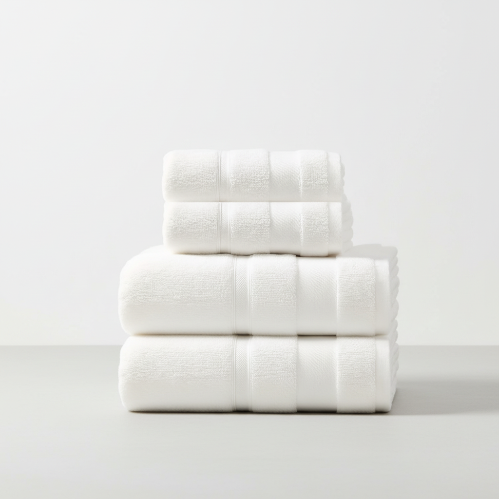 Fluffy cotton terry hand towel close-up, part of a luxurious and absorbent towel set for bathroom essentials