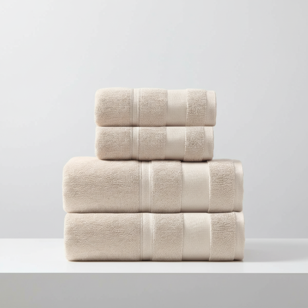 Unisex terry cloth bath towel set in a modern bathroom setting, soft and absorbent cotton for home decor