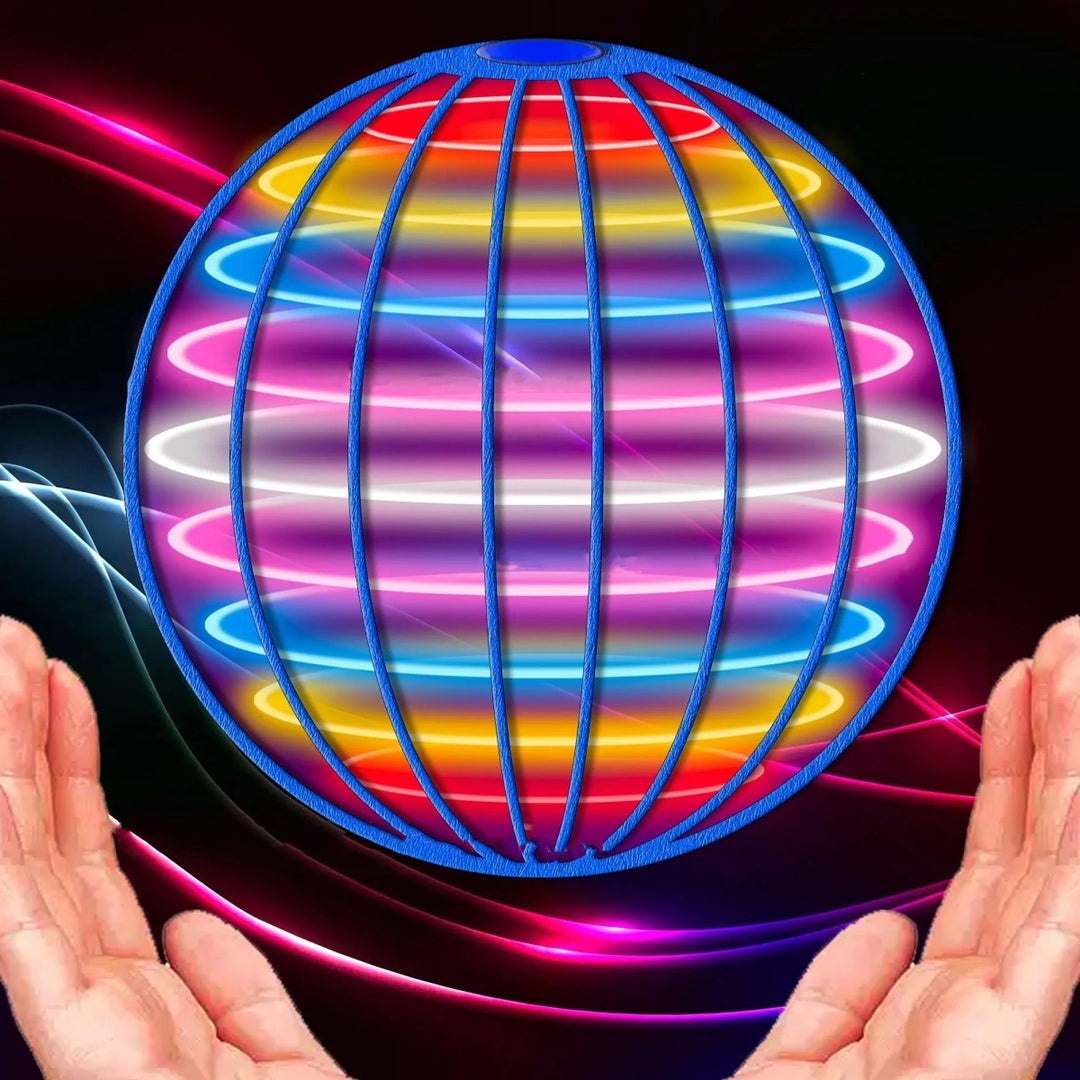 Rechargeable flying gyroscope toy with bright LED lights, perfect for kids' interactive play.