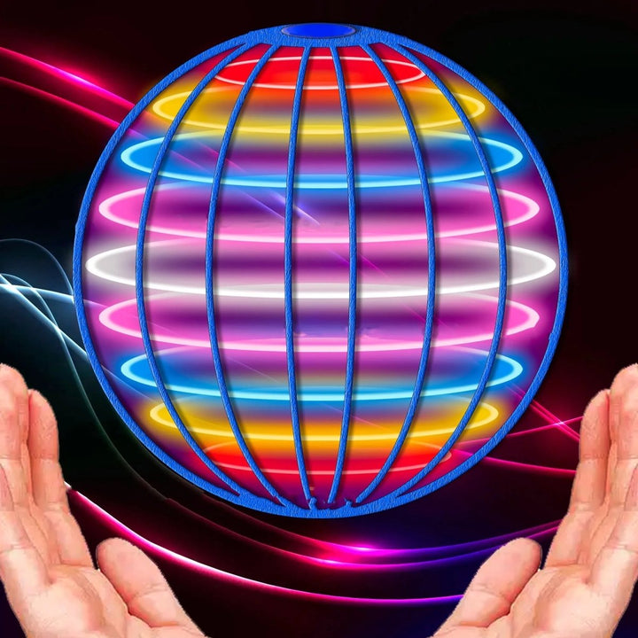 Rechargeable flying gyroscope toy with bright LED lights, perfect for kids' interactive play.