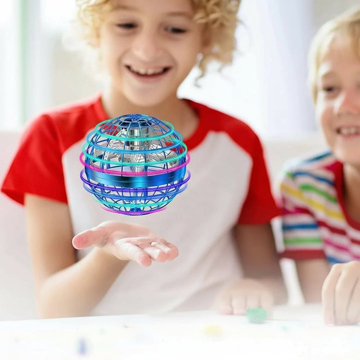 Bright LED flying gyroscope toy, ideal for interactive play indoors or outdoors, rechargeable fun.