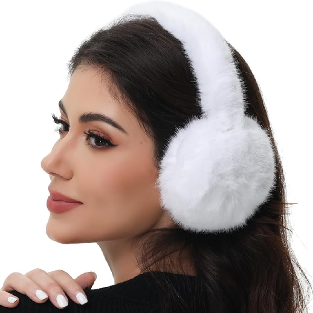 Unisex foldable black faux fur ear warmers for winter, cozy and warm outdoor accessory
