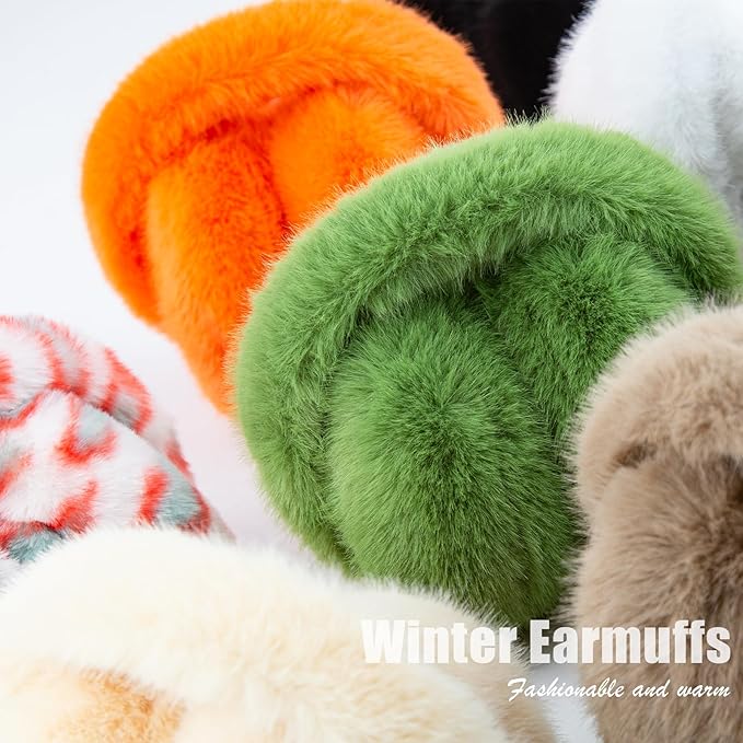 Unisex black faux fur ear warmers folded for compact storage, travel-friendly