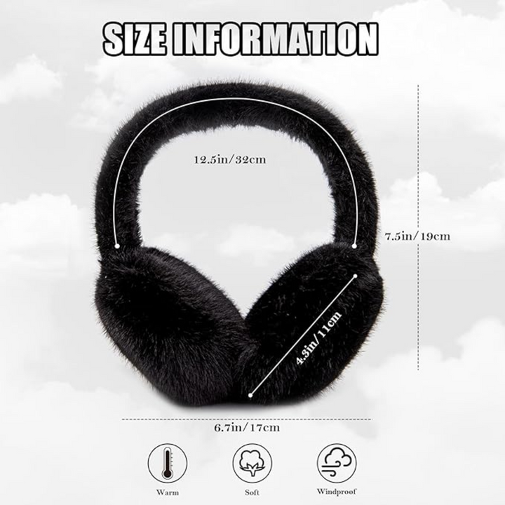 Isolated black faux fur ear warmers on a white background, product photography