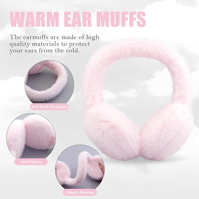 Person enjoying a snowy day wearing warm black faux fur foldable ear warmers