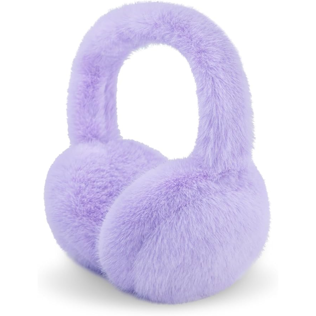 Luxurious cream faux fur ear warmers, foldable design, warm winter accessory