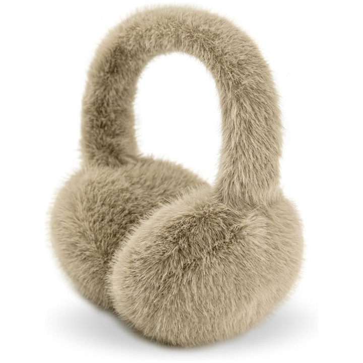 Stack of colorful foldable faux fur ear warmers, showcasing unisex variety