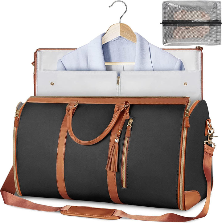 Clever closet organizer & travel accessory; foldable garment bag for wrinkle-free suits & dresses.