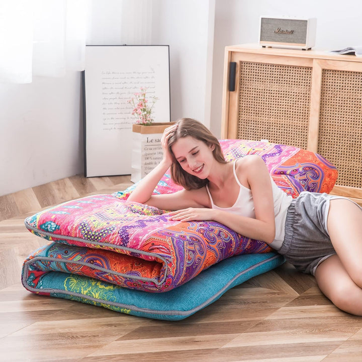 Foldable Japanese futon mattress with memory foam, great for meditation or yoga