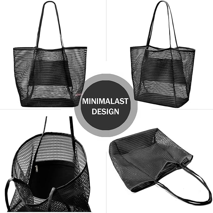 Large capacity foldable mesh travel tote bag with secure inner pocket, available in multiple colors